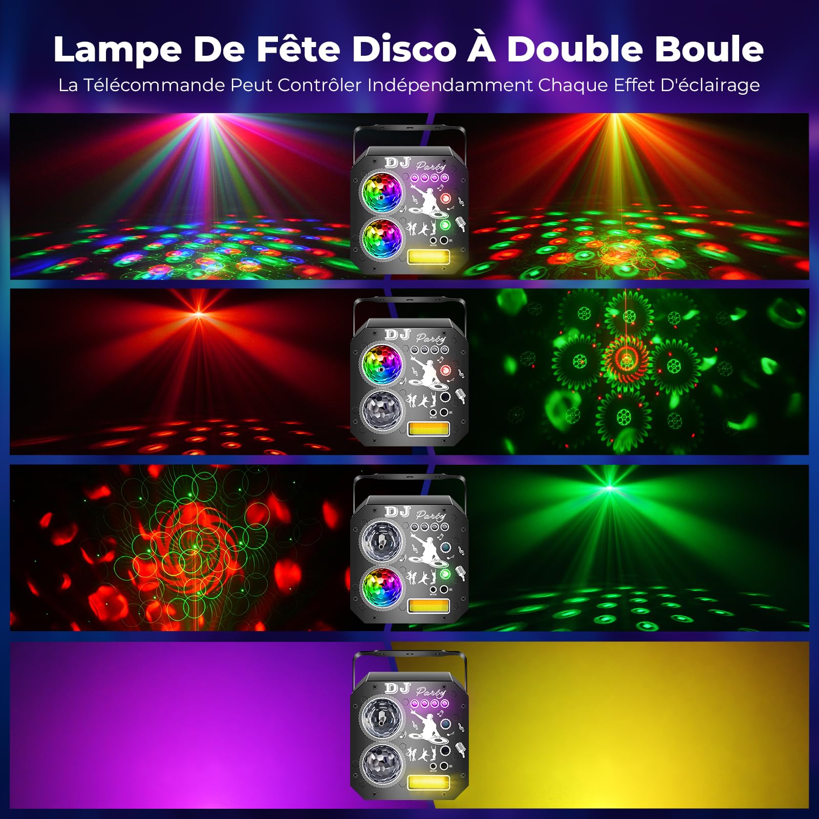 Jeux de Lumiere pour Soiree 7 en 1 avec Double Boule Disco, Lumiere DJ à Commande Musicale, Lumière UV, Jeu de Lumiere Soiree DJ LED RGB pour Club, Karaoké, Anniversaire, Halloween, Noël