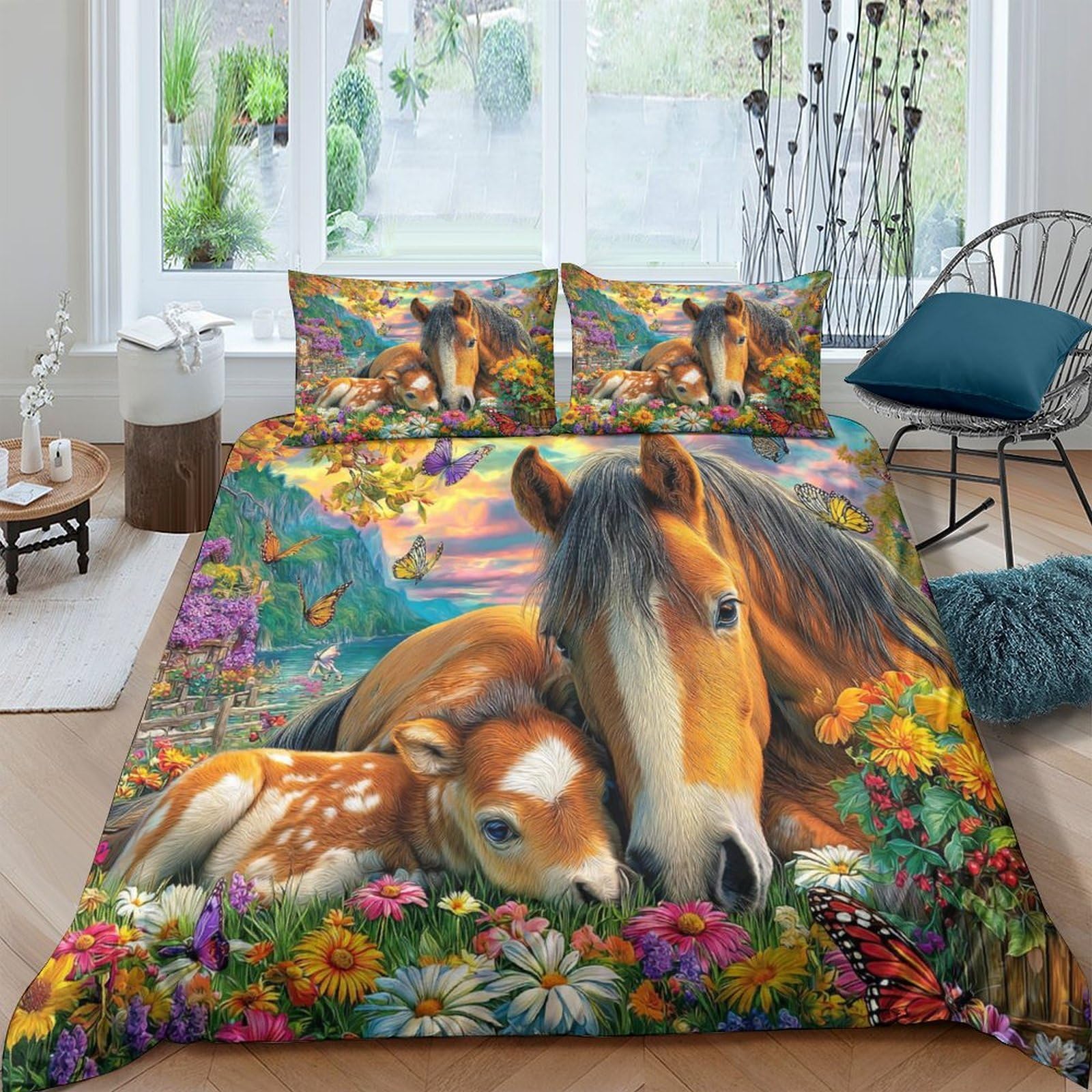 Housse de couette Poney Shetland 260x220cm en microfibre douce avec 2 taies