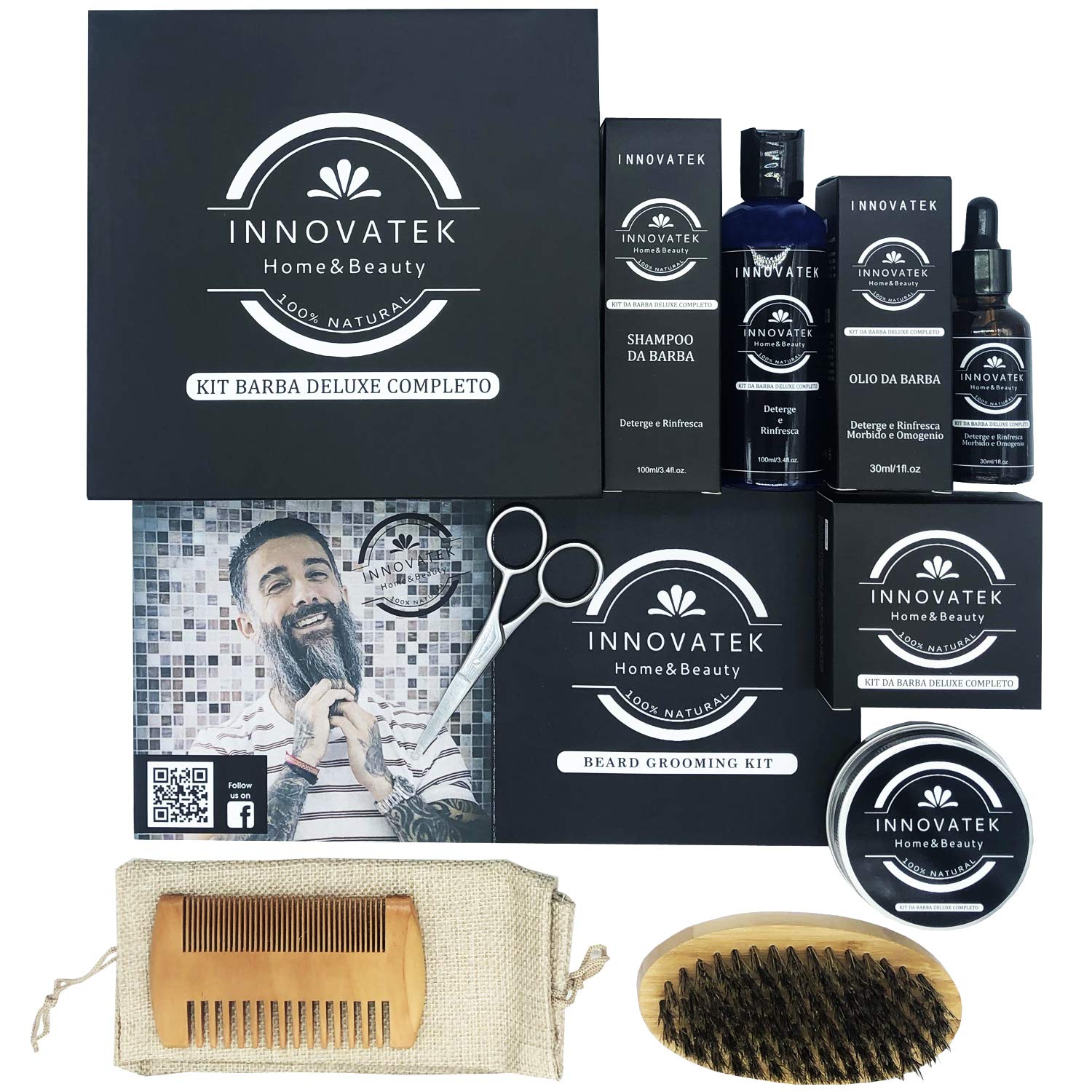 Kit barba uomo professionale 6 pezzi, shampoo da barba, olio da barba, balsamo da barba noto anche come cera da barba e cera per baffi, set regalo uomo, set barba uomo completo