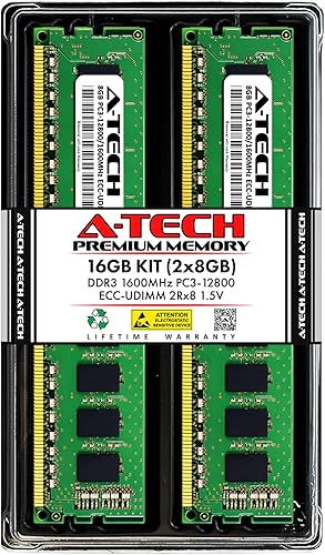 A-Tech 16GB Kit (2x8GB) RAM for Supermicro Super X10SLL-F, X9SCL-F DDR3 1600MHz PC3-12800 ECC UDIMM 2Rx8 1.5V ECC Unbuffered Server Memory Upgrade