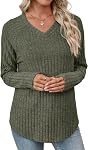 Valiamcep Tunic Tops for Women Long Sleeve Shirts for Women | loose blouse,Sweaters,V neck, basic pullover tee, soft casual,daily dressy, office, street, daily outing