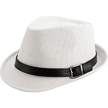 FALETO Straw Fedora Hat Classic Panama Trilby Hats Short Brim Sun Hat for Men Women