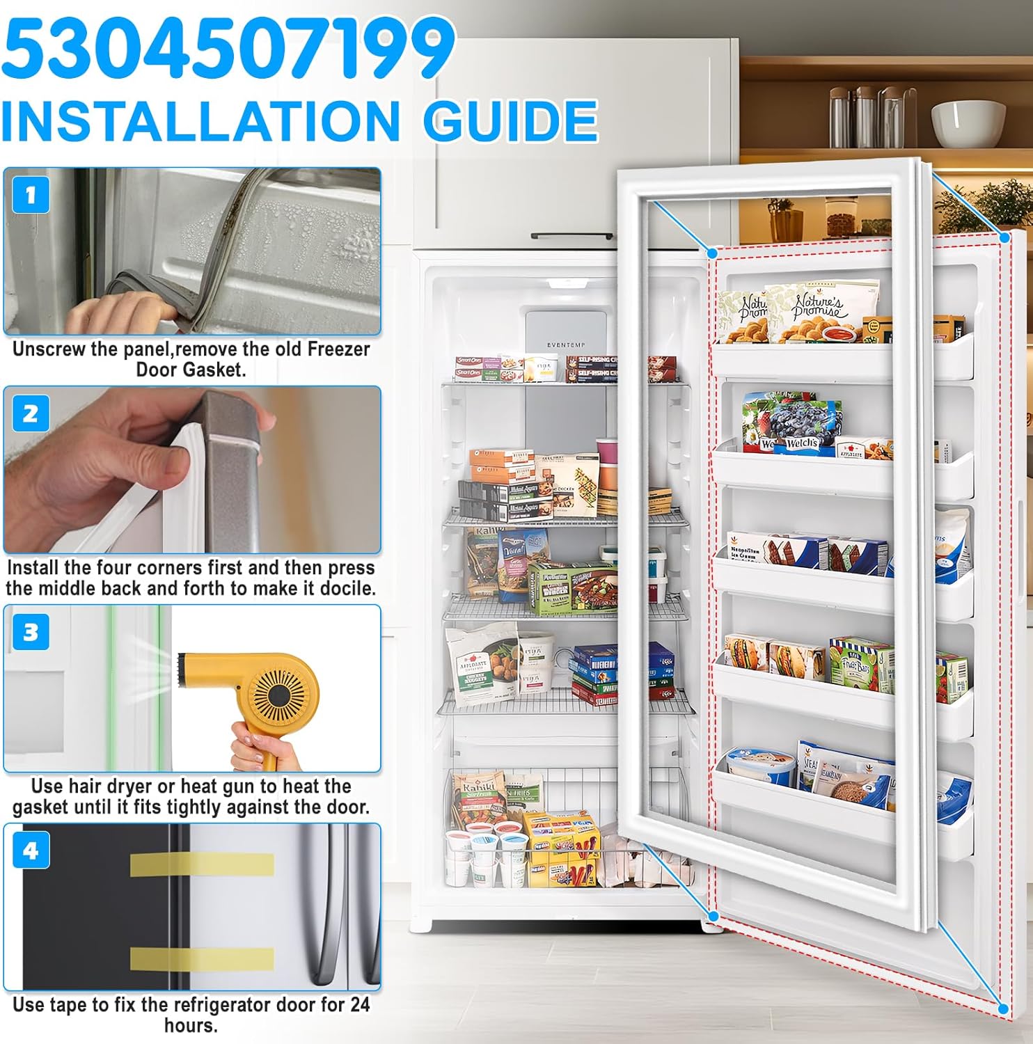 Upgraded 5304507199 Freezer Door Gasket Compatible with Frigidaire Freezer Door Gasket White 31"x65" 5304507208 Refrigerator Door Gasket Gibson Crosley Kenmore Frigidaire Upright Freezer Door Seal