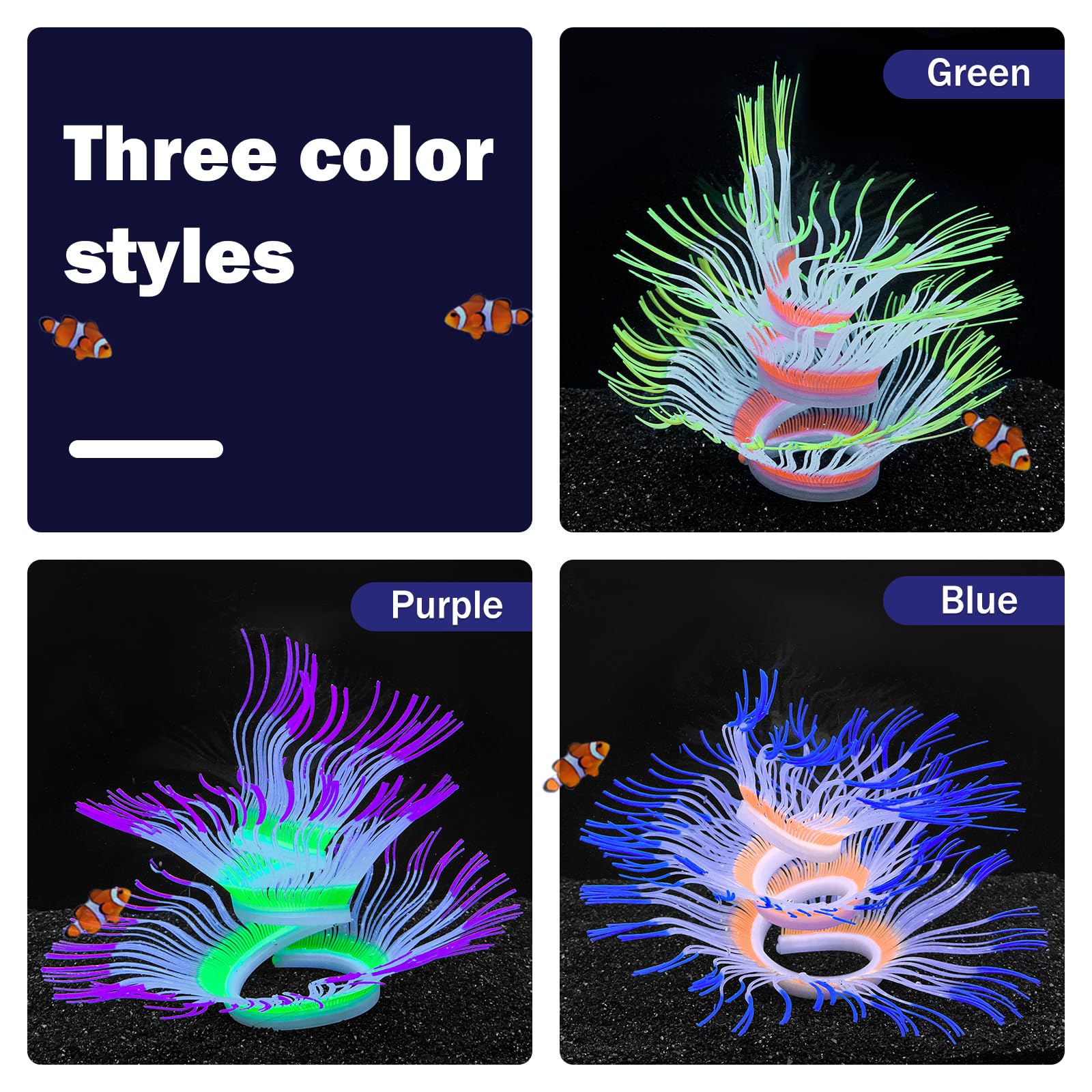4PCS Glowing Aquarium Coral Decor - Fluorescent Silicone Coral With Suction Cups For Fish Tanks