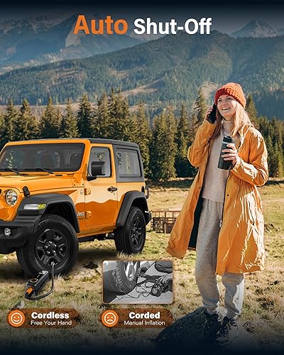Miniatura 5 de Inflador de neumáticos, compresor de aire portátil, bomba de aire para neumáticos de automóvil, 150 PSI 5 veces más rápido con manómetro y apagado