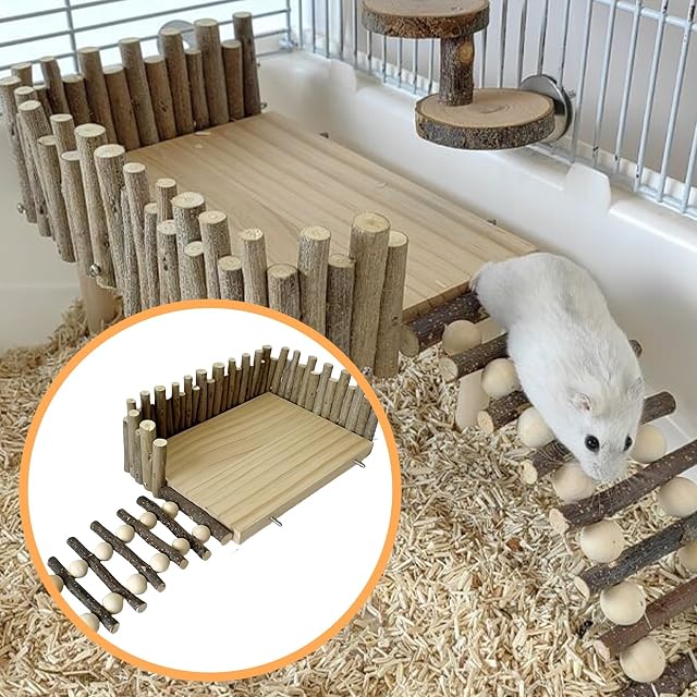 Foto 6 de 7 de GOEDCH Plataforma de Escalada de Madera para Hámster: 2 Bolas de Hierba Acuática y 2 Bolas de Ratán…