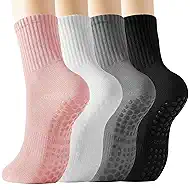 BISOUSOX Pilates Socks Grip Socks, Grippy Sock Woman Yoga Slipper Crew Ankle Non Slip Sticky Barre Ballet Sock Hospital