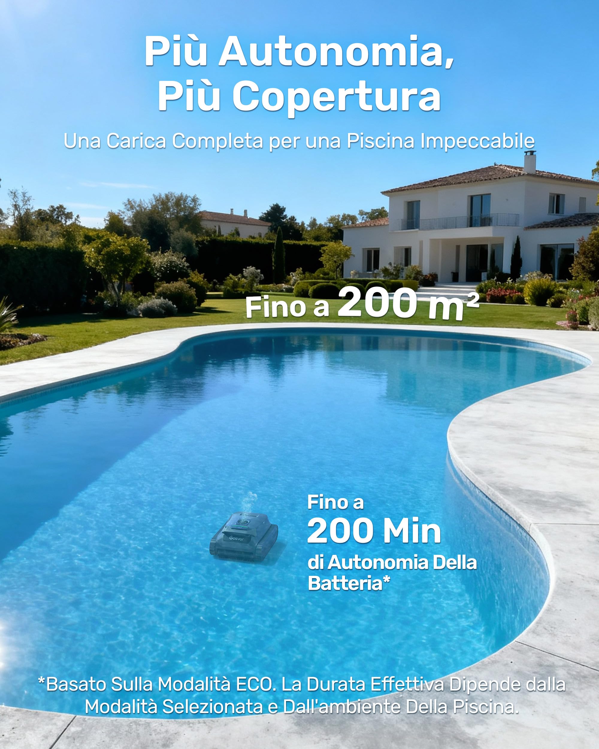 Gosvor LiteVac G1 Robot Aspiratore per Piscina, Pulisce Fondo, Pareti, Linea e Piattaforme, 7kg Ultraleggero, 200min di Autonomia, Doppia Filtrazione,Grigio