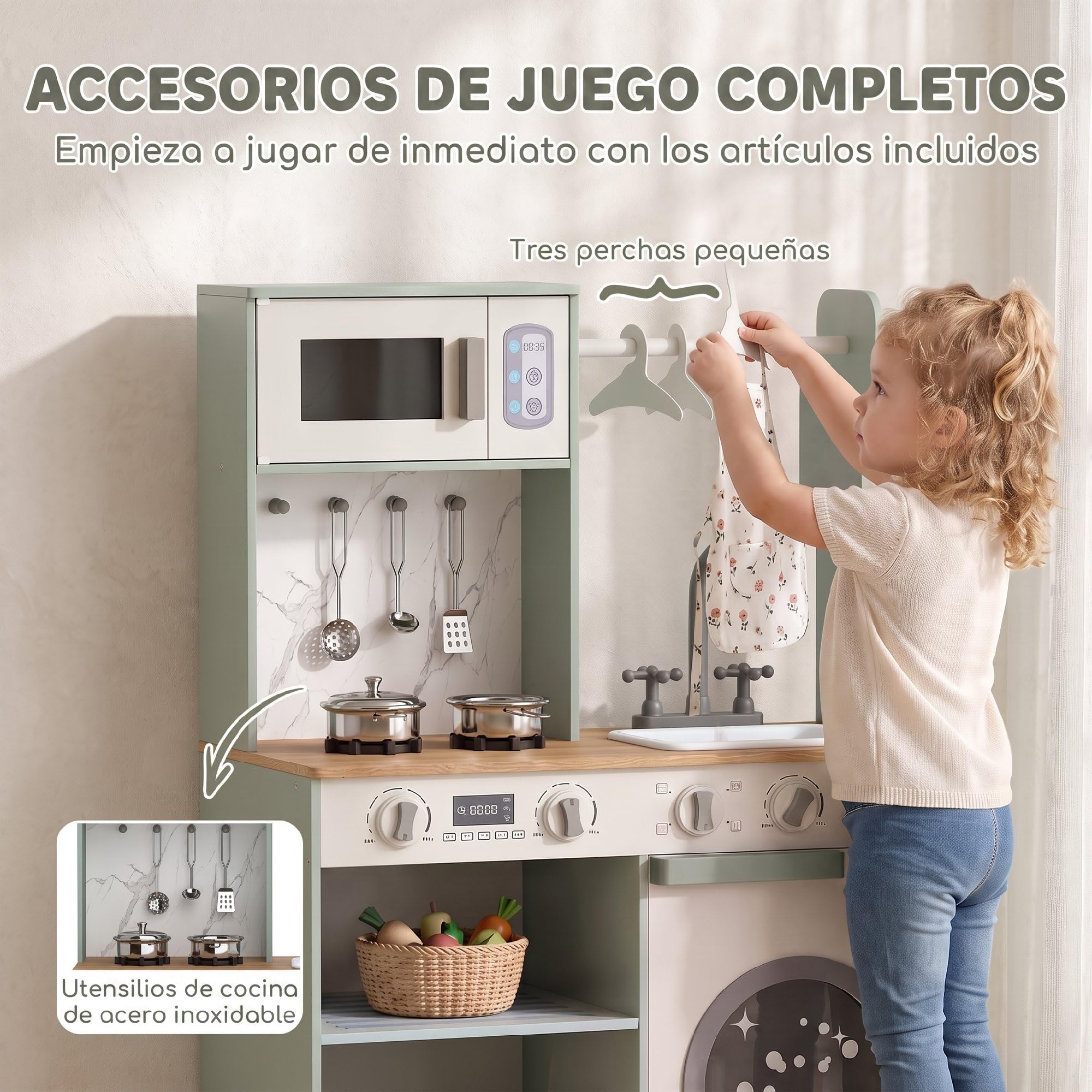 AIYAPLAY Cocina de Juguete de Madera Cocinita Infantil 3-6 Años Verde