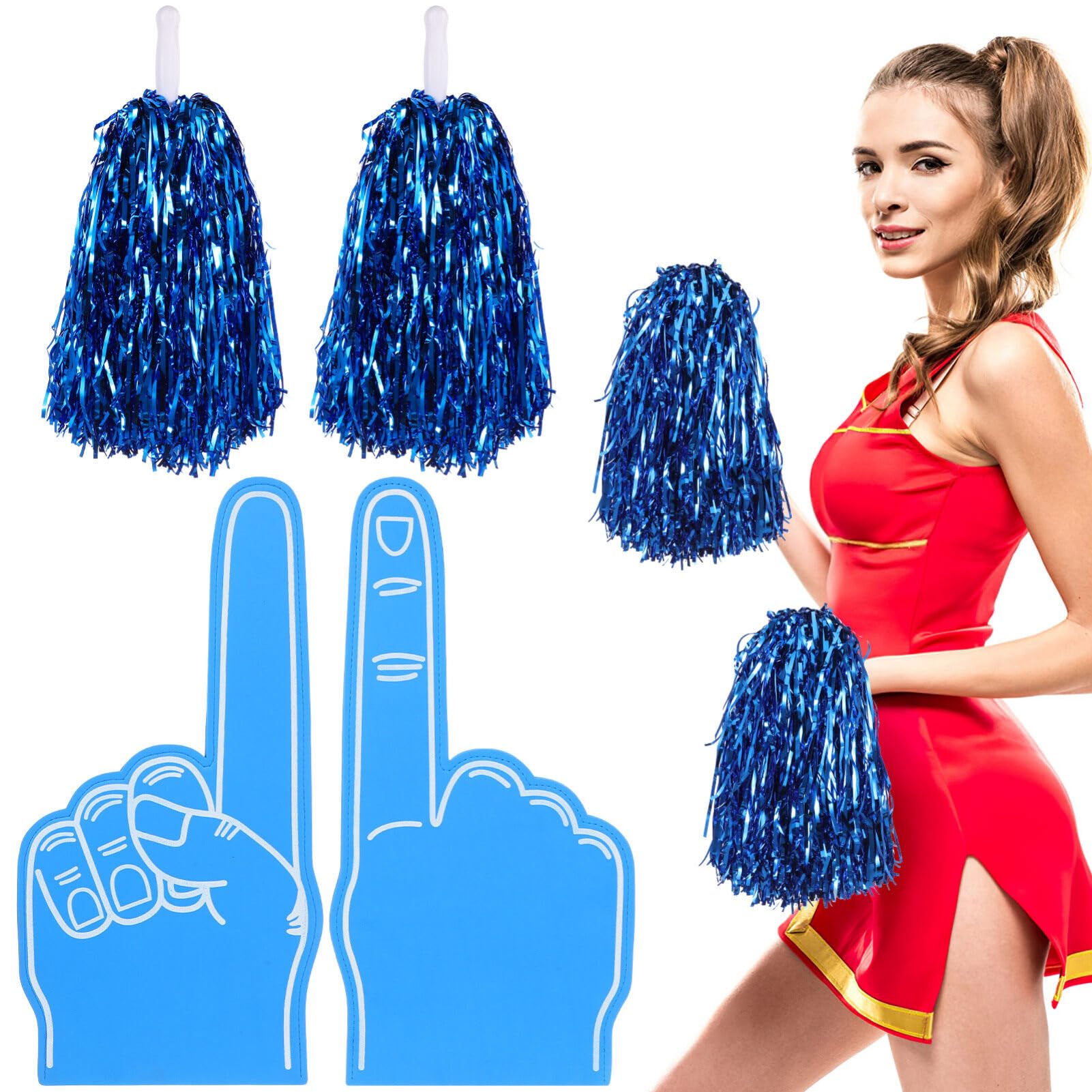 Milisten 4Pcs Cheerleading Foam Finger and Pom Poms, Giant Foam Finger, Cheerleading Pom Poms with Handle for Sports Dancing Party Football Basketball Baseball Stage Performance Celebration