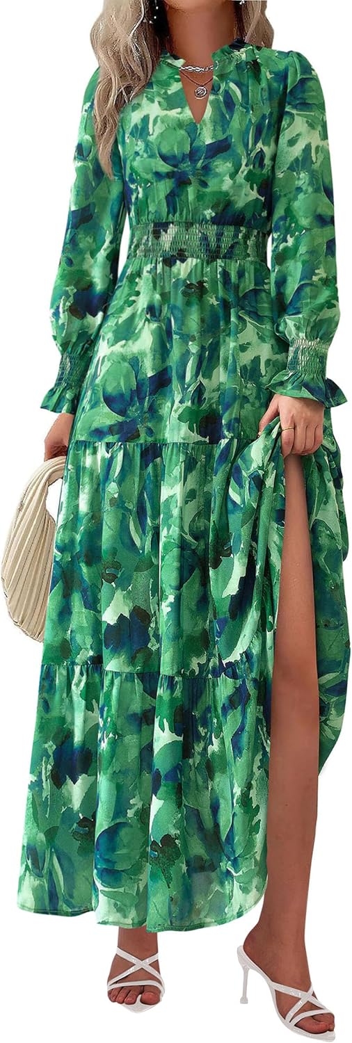 PRETTYGARDEN Women's Floral Maxi Dress 2025 Fall Long Sleeve V Neck Casual A Line Long Flowy Boho Party Dresses OEKO-TEX STANDARD 100