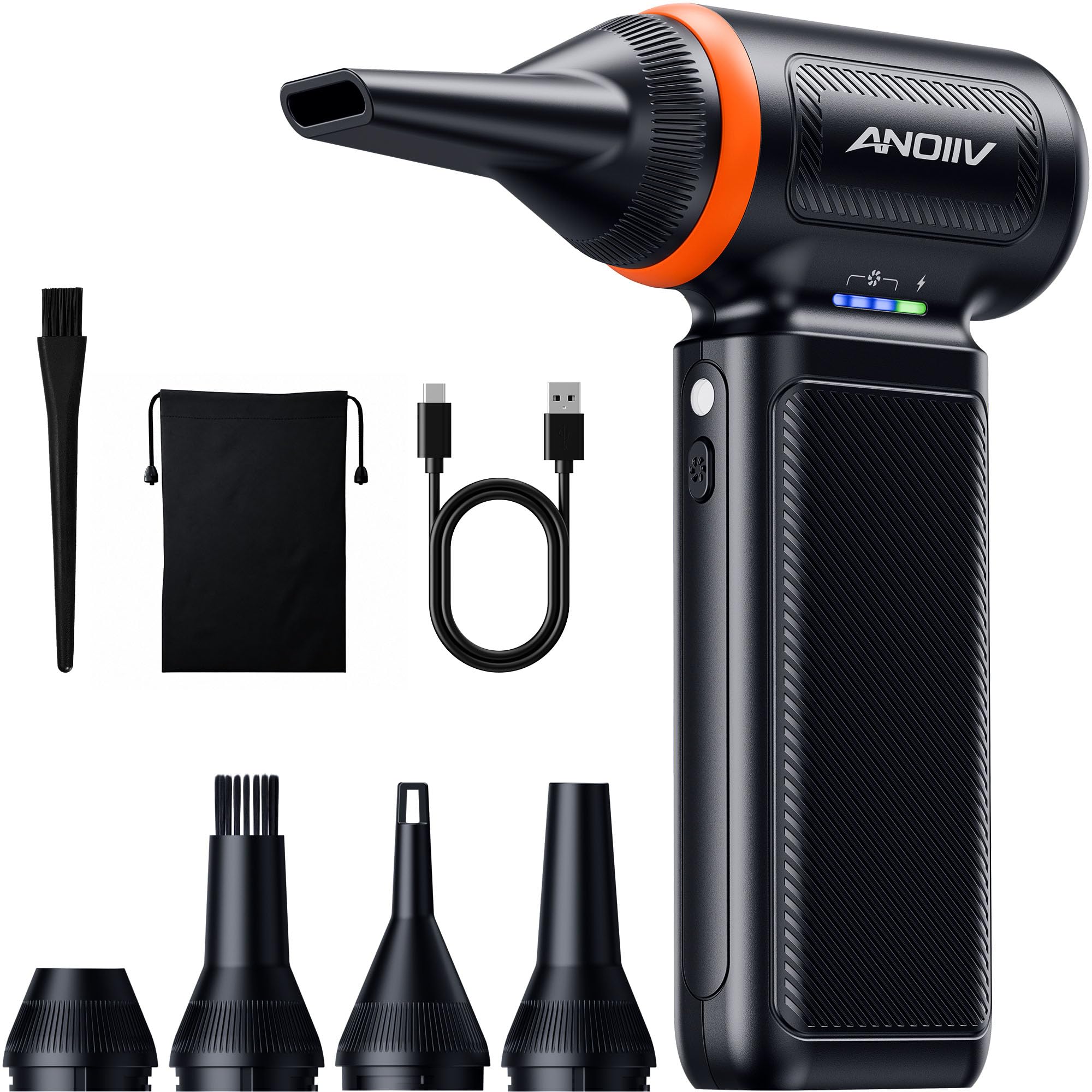 Compressed Air Duster, 130,000RPM, 3-Gear Adjustable, 5Nozzles