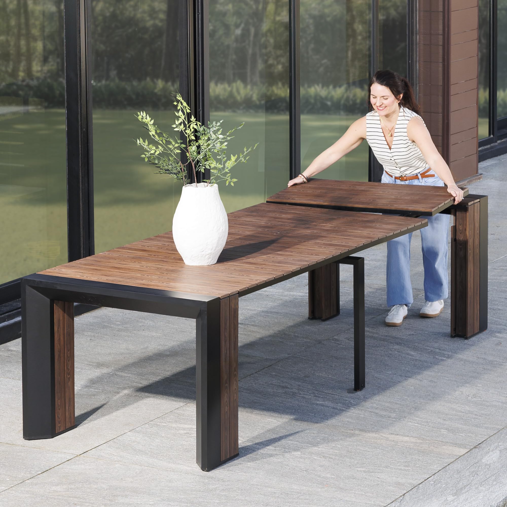 Transformer Table - Extendable Outdoor Dining Set up to 12, Weather-Resistant Patio Furniture, Dark Walnut, Brown (Table Only)