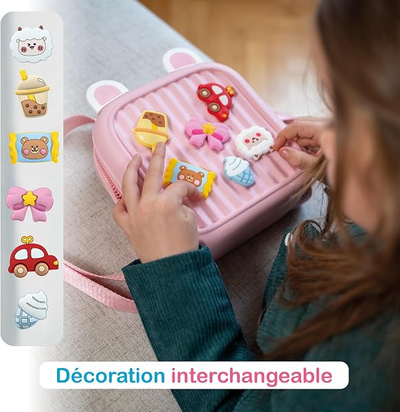 Sac à Dos Enfant 3–6 Ans – Cartable Léger et Waterproof – Sac Personnalisable avec 6 Stickers - École, Crèche, Maternelle - Cadeau Fille et Garçon - 18,5 x 9 x 21 cm (Rose) - 4