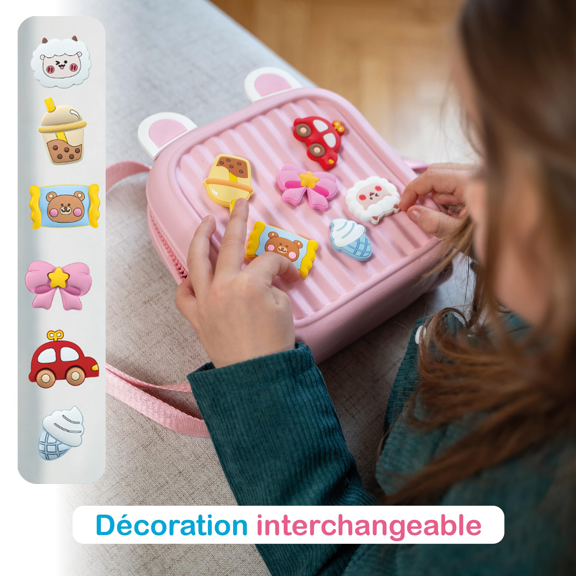 Sac à Dos Enfant 3–6 Ans – Cartable Léger et Waterproof – Sac Personnalisable avec 6 Stickers - École, Crèche, Maternelle - Cadeau Fille et Garçon - 18,5 x 9 x 21 cm (Rose) - 4