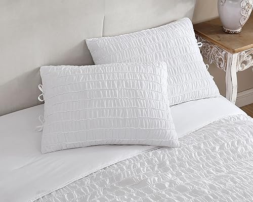 Miniatura 5 de Shabby Chic - Juego de edredón tamaño Queen, ropa de cama reversible de algodón con fundas a juego, decoración del hogar bellamente fruncida para