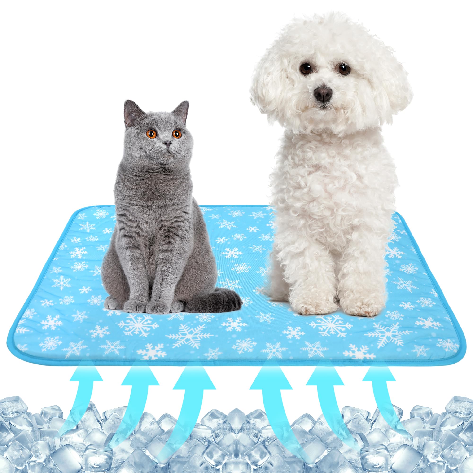 DELIFUR Cat Cooling Mat- Pet Cooling Mat Outdoor for Dogs Self Cooling Pad for Kitten Cat Puppy Machine Washable (Medium, Blue Snowflake)
