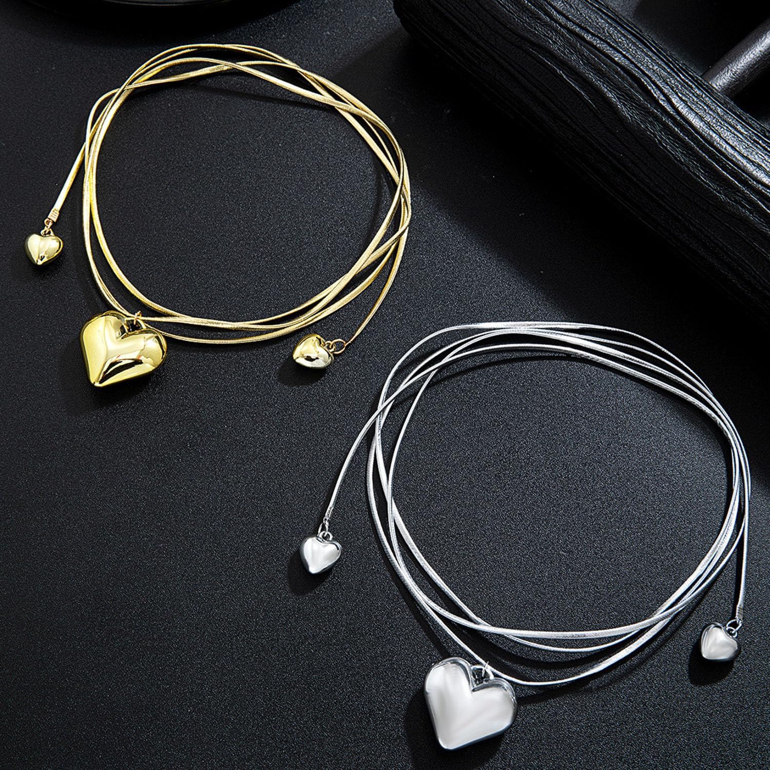 Chunky Heart Necklace for Women Bow Necklace Long Gold Necklace Layered Wrap necklace for Women Bow Jewelry - Image 9