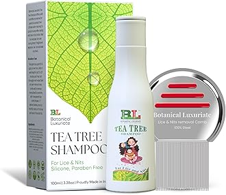 Botanical Luxuriate Tea Tree Natural Anti Lice And Nits Shampoo 100 Ml With Steel Lice And Nit'S Removal Comb, Spiral Micro-Grooved Teeth For Kids | Women | Men