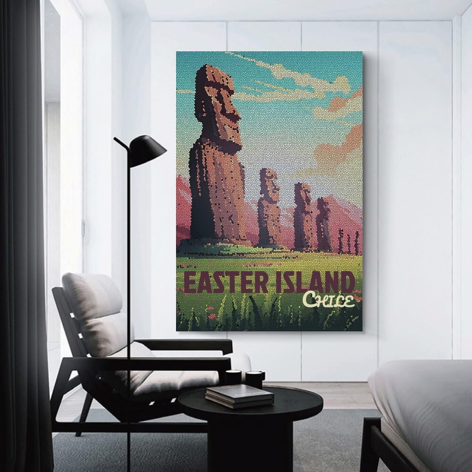Junmoney Easter Island Chile Mosaic Art Canvas Wall Decor 24x36inch(60x90cm), for Calm Bedrooms, Home Corners Or Flats, A Warm Accent for Relaxed Interiors