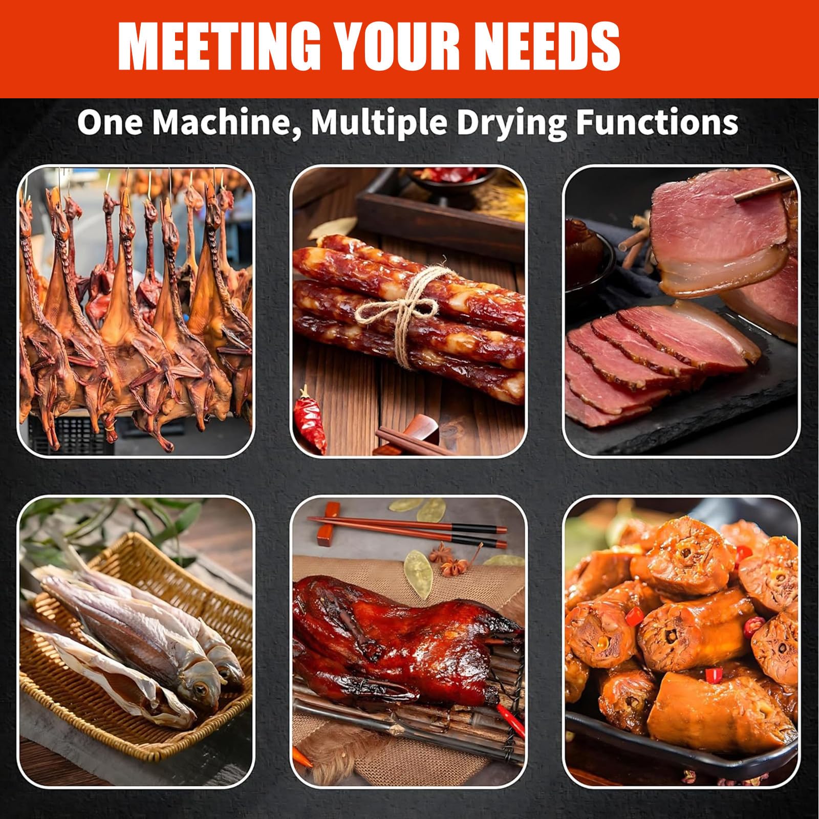 Elektrischer Trockenschrank Für Fleisch Edelstahl Mit LED Anzeige,Dry Aged Reifeschrank Mit 14 Haken,Temperaturregelung 30-90℃ Und 24 Stunden Timer Für Trockenfleisch,Wurst 7.5kg