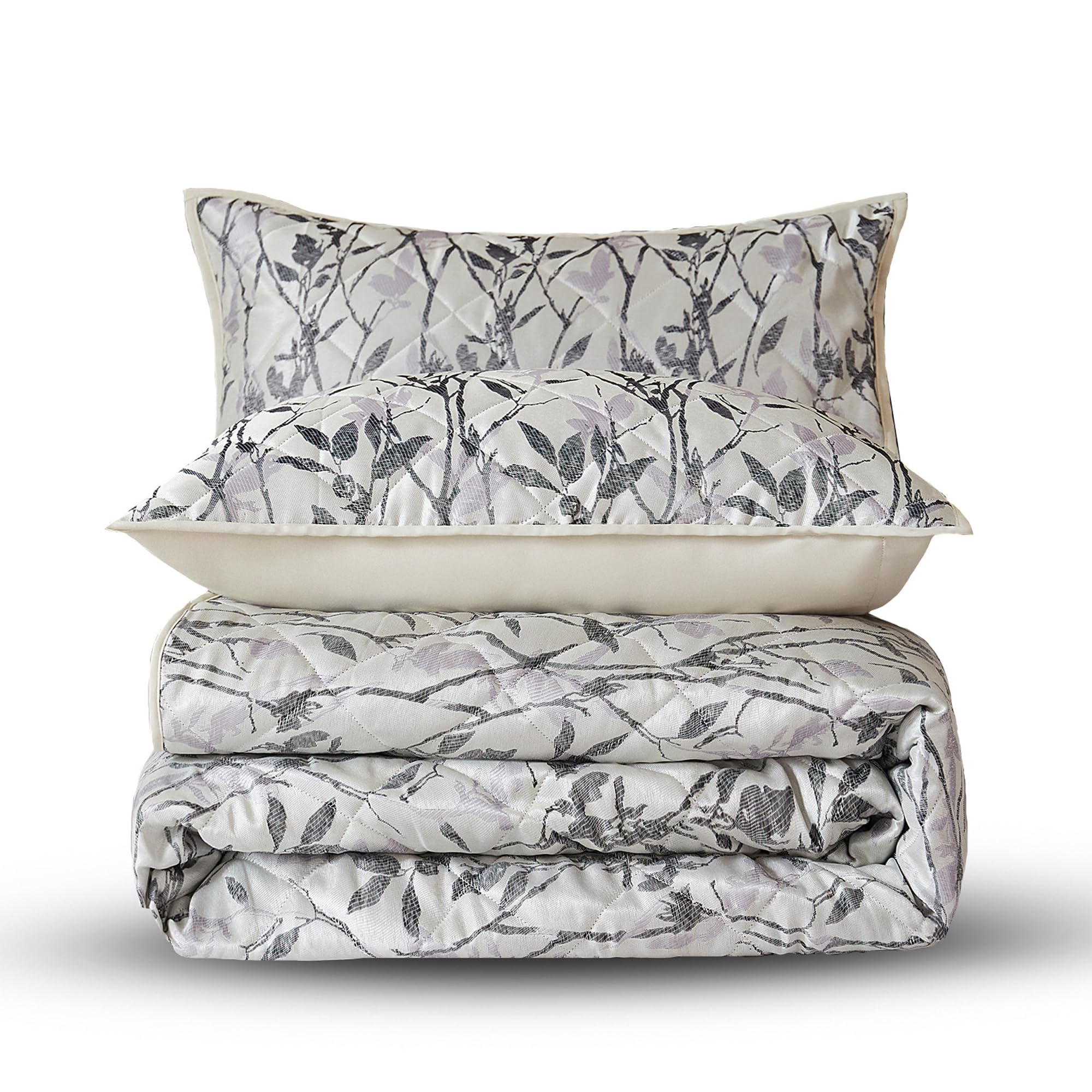 Velosso Jacquard Reversible Quilted Comforter all seasons Bedspread Set with Matching Pillowsham Coverless Quilted Set (Wilder Lilac, Single)