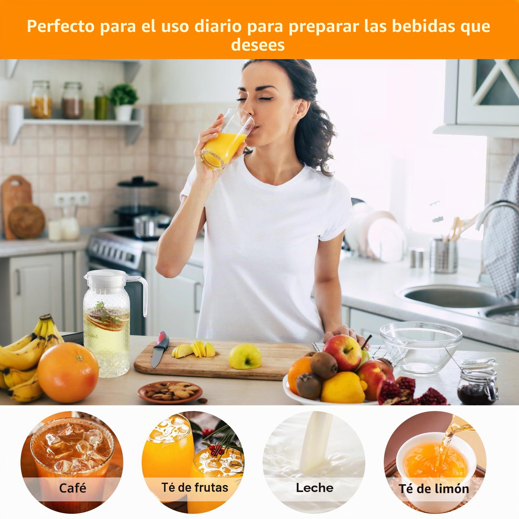 2 piezas de Jarra Agua de 1 litro, tetera transparente con tapa, Jarra Agua Plastico, tetera acrílica, adecuada para limonada, té helado, jugo de leche, té con leche