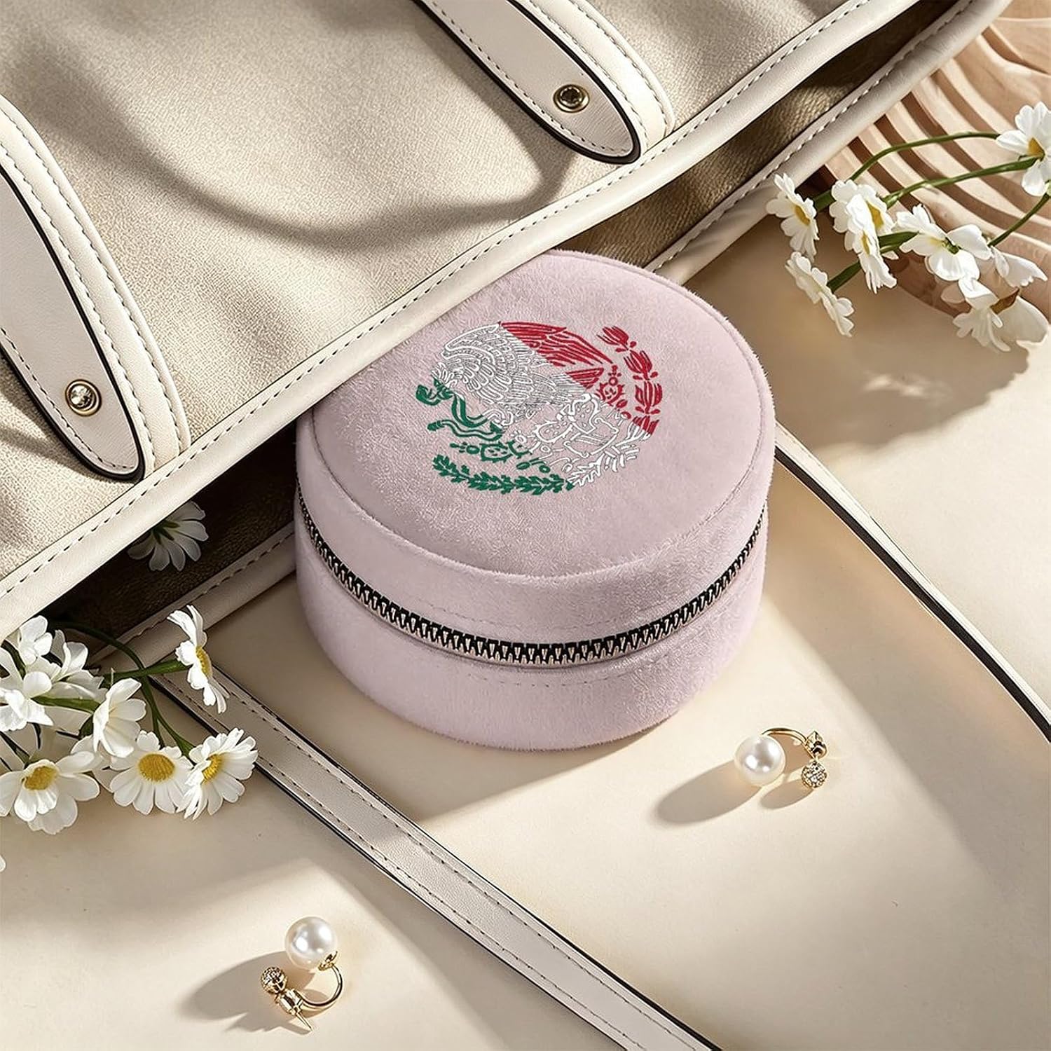 Mexico Flag Snake Eagle Mexican Logo Travel Jewelry Case Box Peachy Pink-style image 4