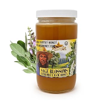 Goshen Amish Country Extremely Raw Sage Blossom Honey - Unfiltered, Unprocessed, Pure & Natural - Harvested in the USA - Rich Flavor for Tea, Cooking, Wellbeing - Kosher Certified - 16oz Glass Jar