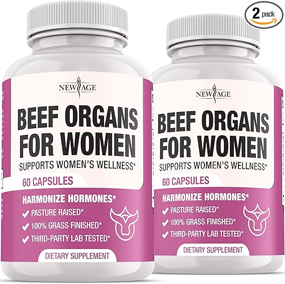 NEW AGE Beef Organ Supplement for Women - Beef Liver, Kidney, Heart and Uterus Tissue, Supports Women's Overall Energy and Health - Pasture Raised, Grass Fed - No Fillers - 120 Capsules