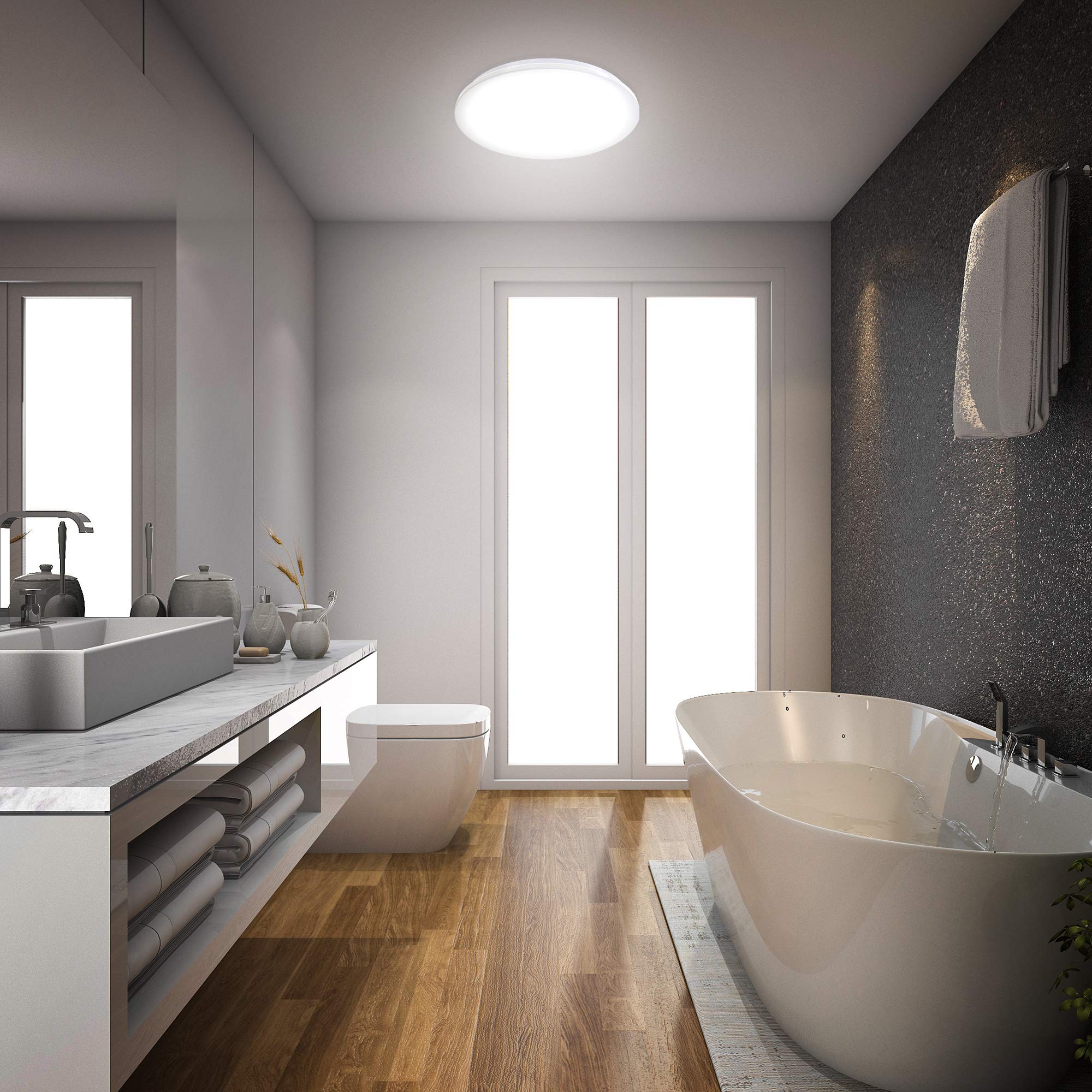 B.K.Licht Lámpara de techo moderna I Ecológico I Fácil montaje I LED Plafón Ø30 cm IP44 Impermeable I Blanco Natural 4000K, 1200LM I Luz para baño I plafon led techo