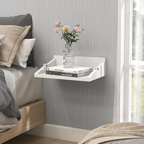 Miniatura 2 de SUMGAR Mesita de noche flotante blanca moderna organizadora de mesita de noche completamente montada, estantes pequeños para espacios pequeños,