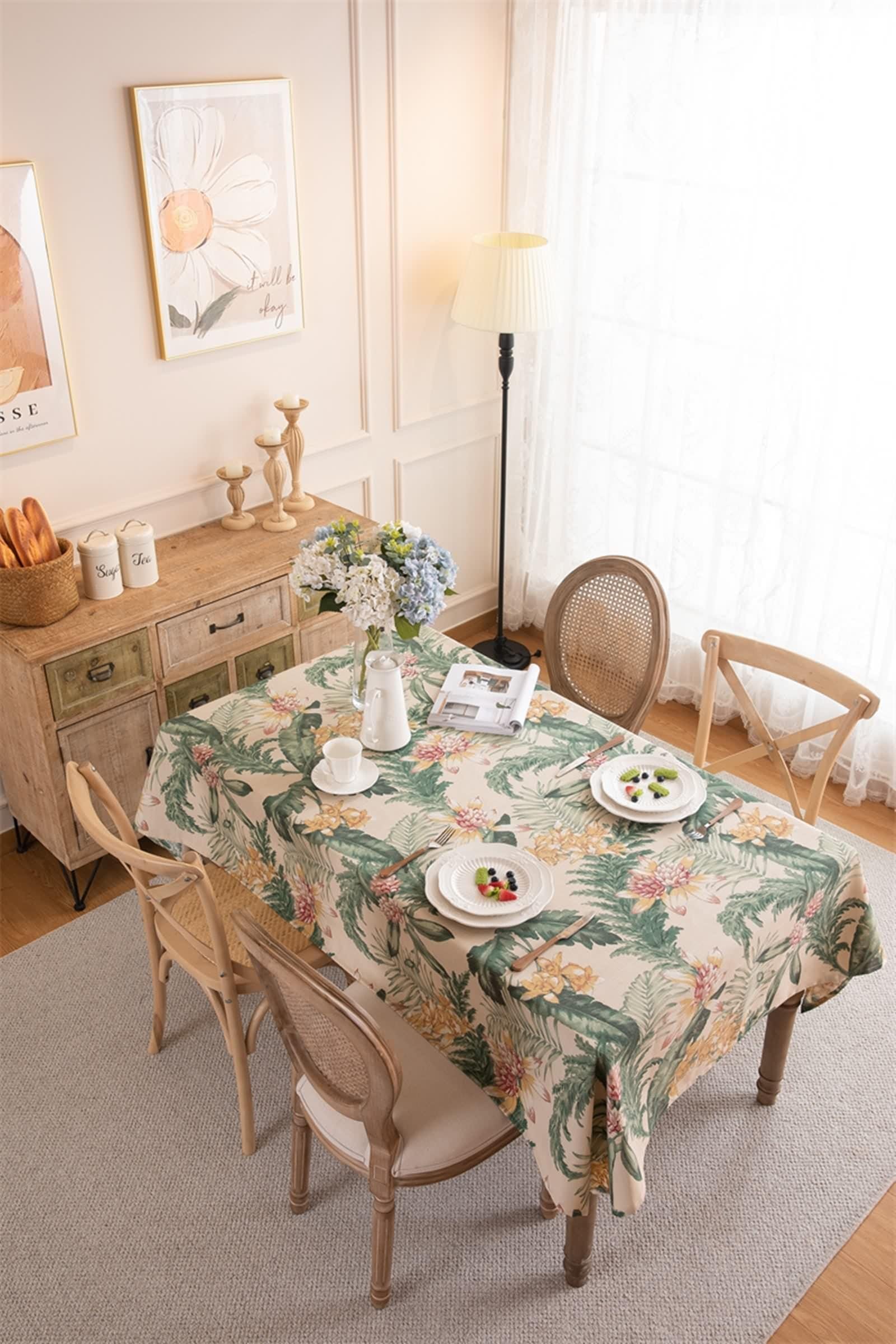 Tovaglia 90X90 Quadrata, Tovaglia Tavolo Salotto Colorato Poliestere Fiore Stampato Copritavolo per Soggiorno Cucina