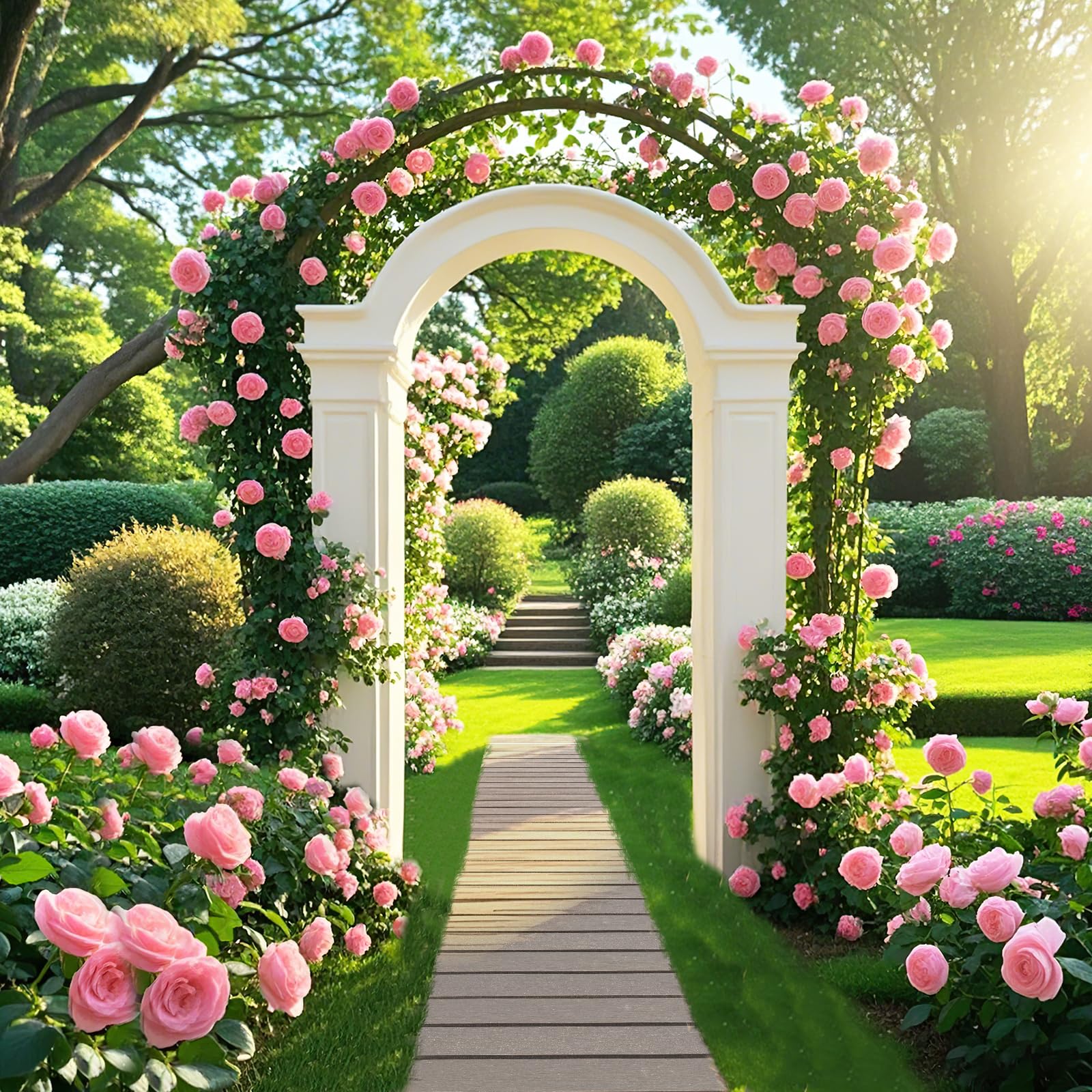 SOARS Tapis de Marche Jardin en PEHD, Allée de Promenade avec Poignée, Aspect Bois & Fil Métallique, Décoration pour Pelouse, Jardin, Arrière-Cour, 242 X 43 CM