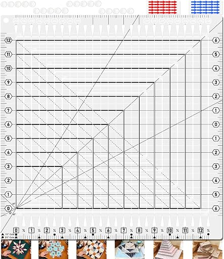 Quilting Ruler- 14.5in x 16in, Large Slotted Quilting Ruler, Non-Slip Design, High-Quality Acrylic Cutting Template, Perform Precise Measurement and Effortless Cutting of Fabric Strip (Black & White)