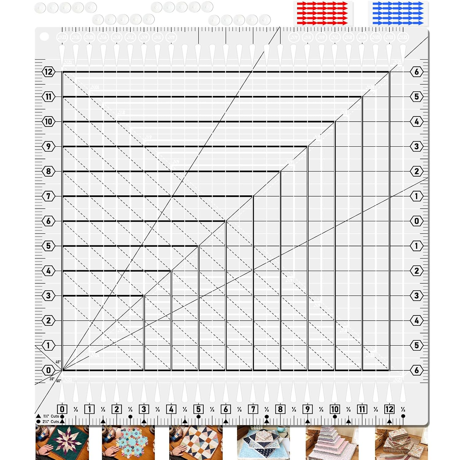 Quilting Ruler- 14.5in x 16in, Large Slotted Quilting Ruler, Non-Slip Design, High-Quality Acrylic Cutting Template, Perform Precise Measurement and Effortless Cutting of Fabric Strip (Black & White)