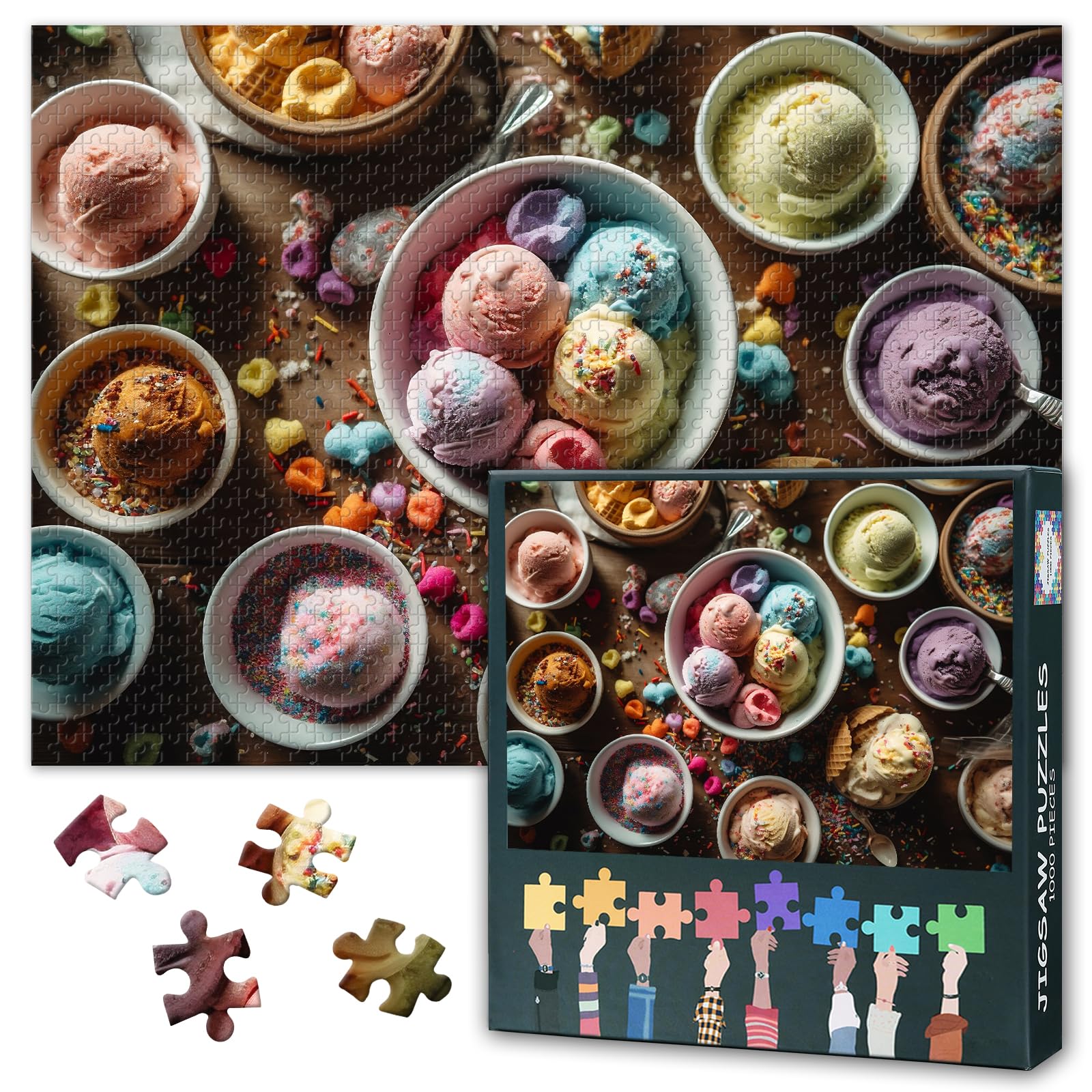 Puzzles for Adults 1000 Pieces, Ice Cream Jigsaw Puzzles, Various Flavors of Ice Cream Adult Puzzle for Adults, Educational Fun Games or Toys for Elders Friends 20X27 INCH