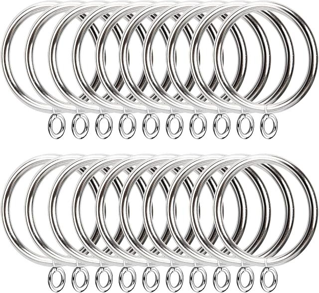 AHUNTTER 50 Pack 38mm Silver Metal Curtain Pole Rings - Smooth Glider Curtain Rail Hanging Rings fit Rods up to 35mm Diameter