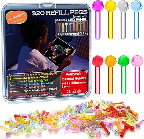 320 clavijas de repuesto para Light Brite, 8 colores con excelente transparente, tablero de luz LED, clavija de repuesto para niños de 3 años en
