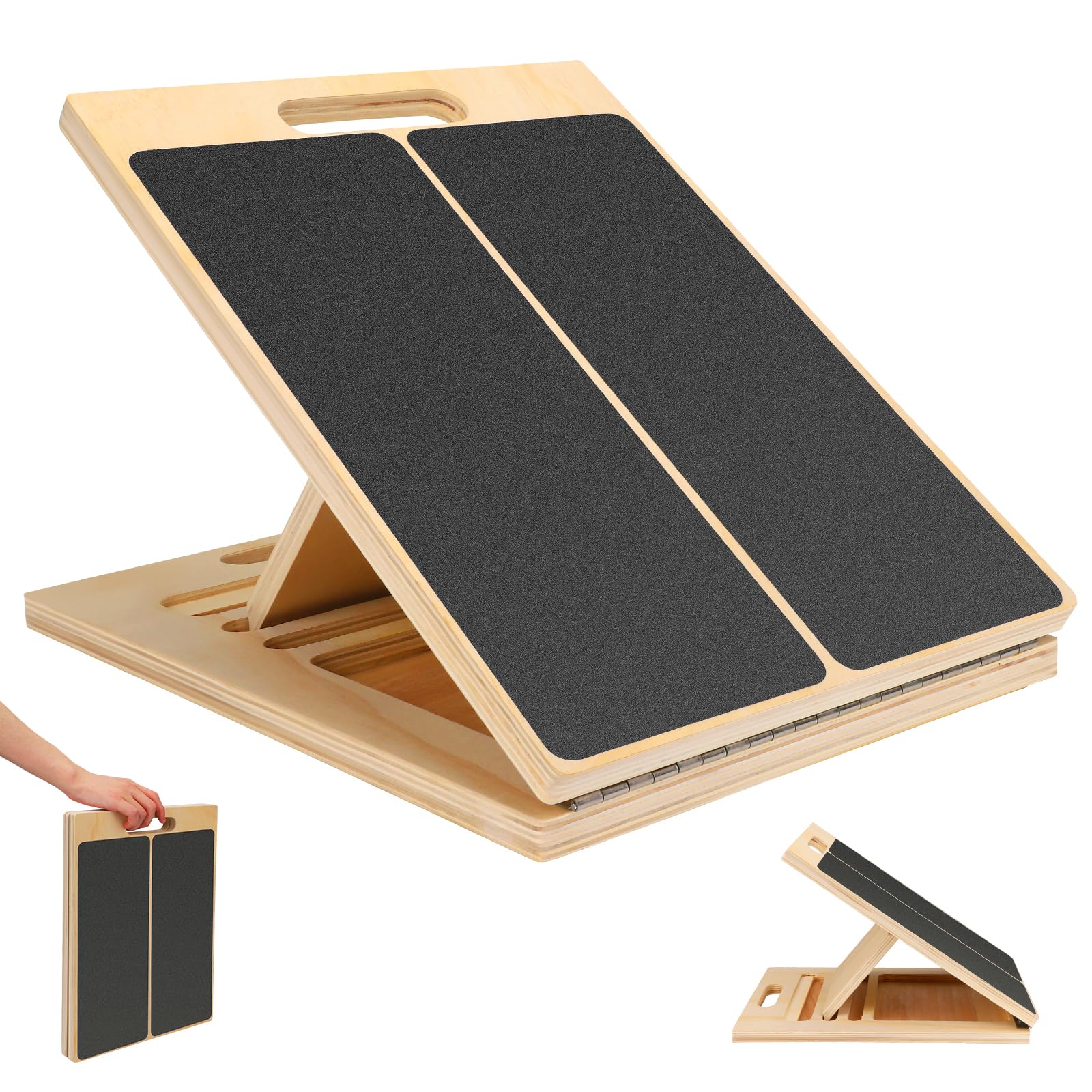 Wooden Slant Board, Adjustable Incline Board and Calf Stretcher, Professional Slant Board for Hamstring Leg Achilles Stretching, Portable Handle, Non-Slip Balance Board for Home Gym Office Outdoor Use