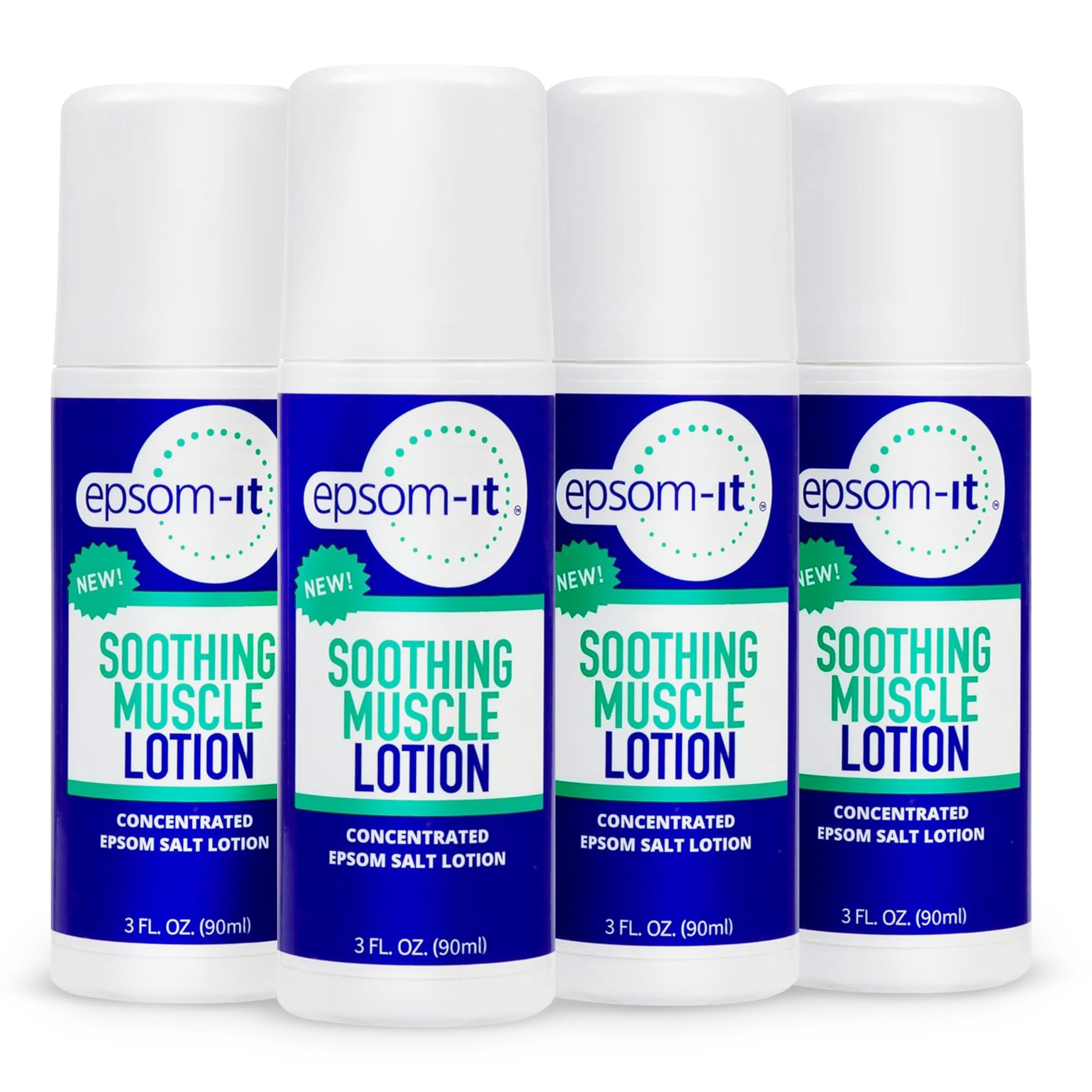 EPSOM-IT Soothing Muscle Roll On Magnesium Lotion, Epsom Salt, Arnica, 4 Pk