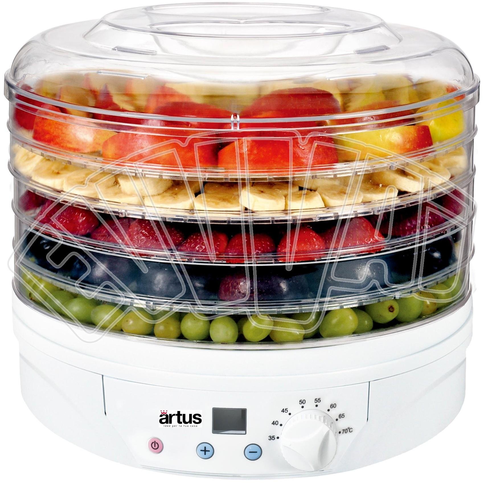 Artus Essicatore digitale per alimenti, 230-260W, 5 scomparti, diametro 32 cm, Bianco