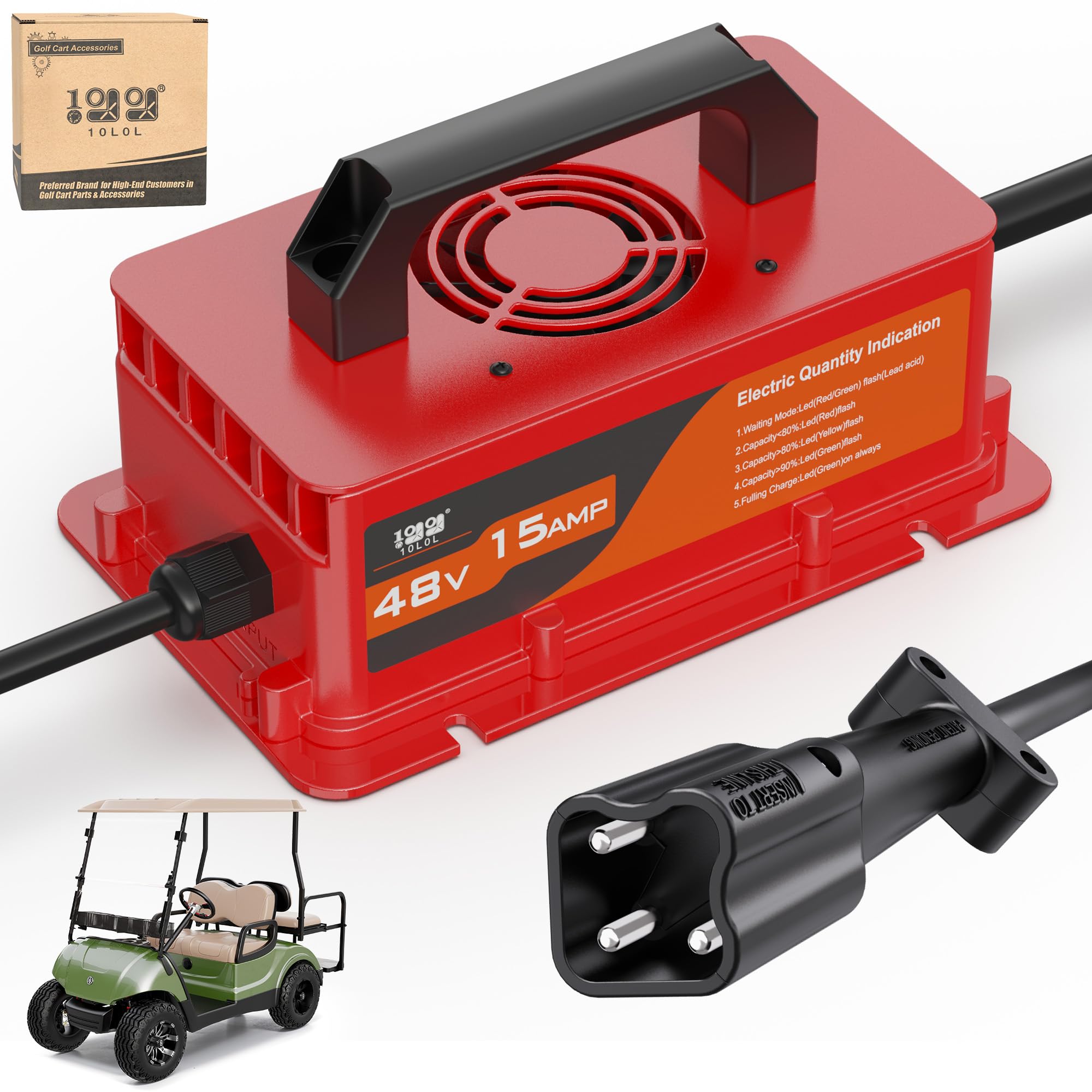 10L0L Cargador de carrito de golf de 15 amperios y 48 voltios para Yamaha G29 Drive & Drive 2, cargador de batería inteligente para carrito de golf, baterías de plomo ácido, protección de apagado