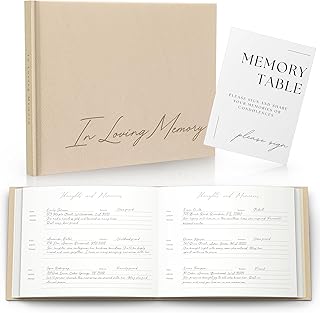 Funeral Guest Book for Celebration Of Life Memorial Service - Leather Memory Book for Funeral Guests to Sign In with Condolence Memory Table Sign & Back Pocket - Beige Guestbook