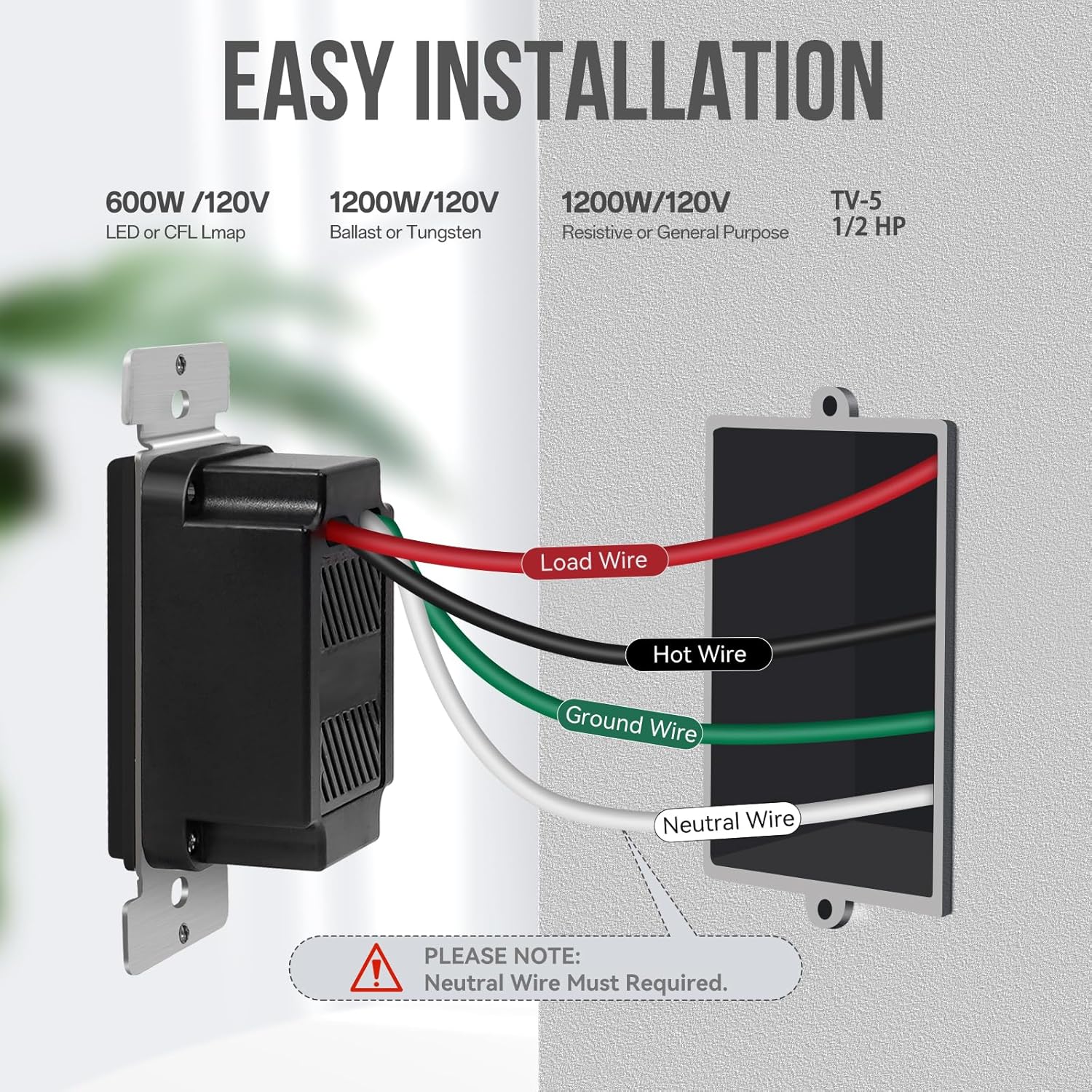 ECOELER Black Wall Timer Switch, 15A Countdown Light Switch with Indicator, 1-5-10-20-30-60 Min, 2-4 Hour Selectable Electric Timer Switches, Neutral Wire Required, ETL Listed, 2 Pack