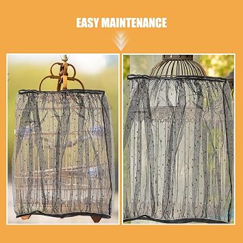 SHOWERORO 2pcs Universal Bird Cage Mesh Cover for Parrots and Parakeets, Adjustable Black Nylon Dust Guard Net with Soft Breathable Fabric, Fits Xl Cage Perimeter 150-210cm Height 35cm