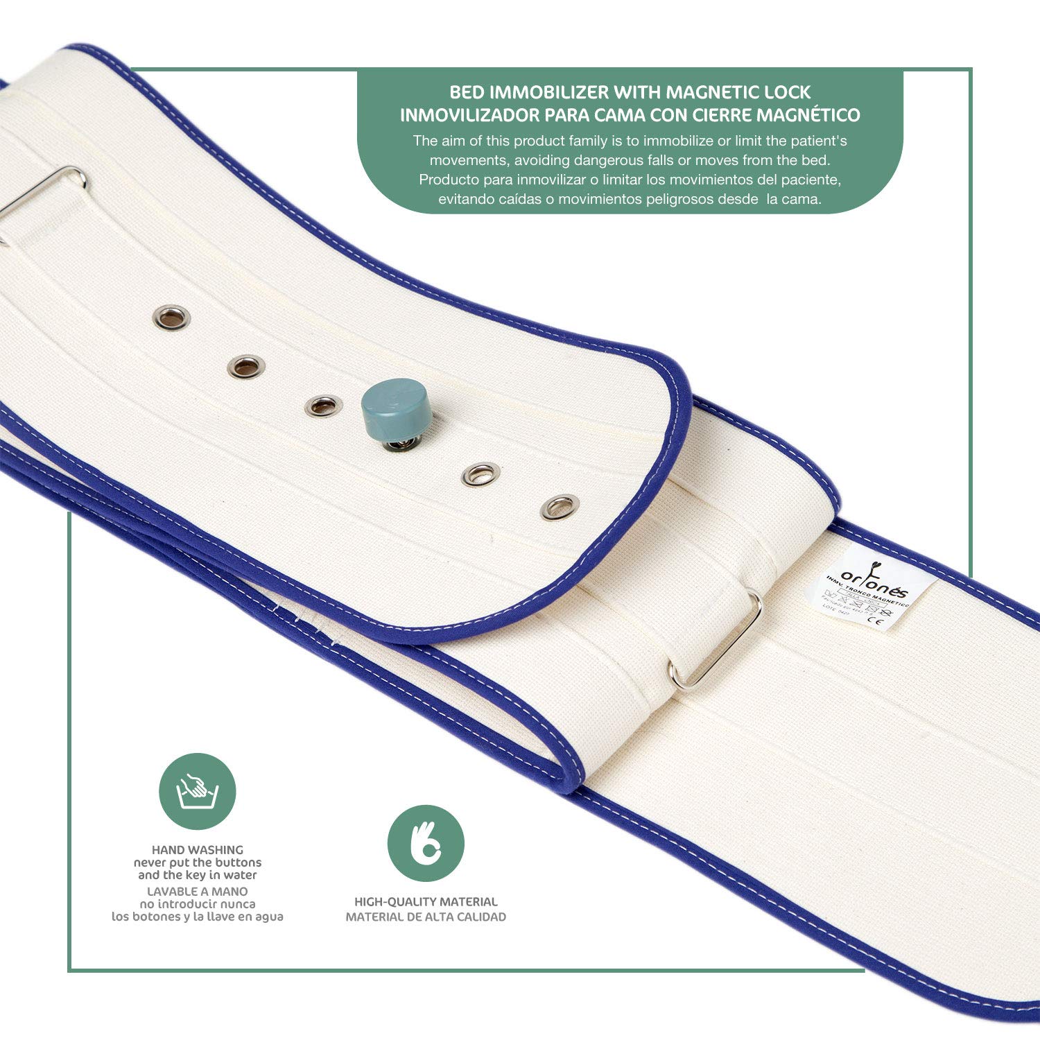 Cinturón de Sujeción Abdominal para Cama con Cierre Magnético - Prevención de Caídas en Pacientes - Talla Única - Ajustable y Seguro