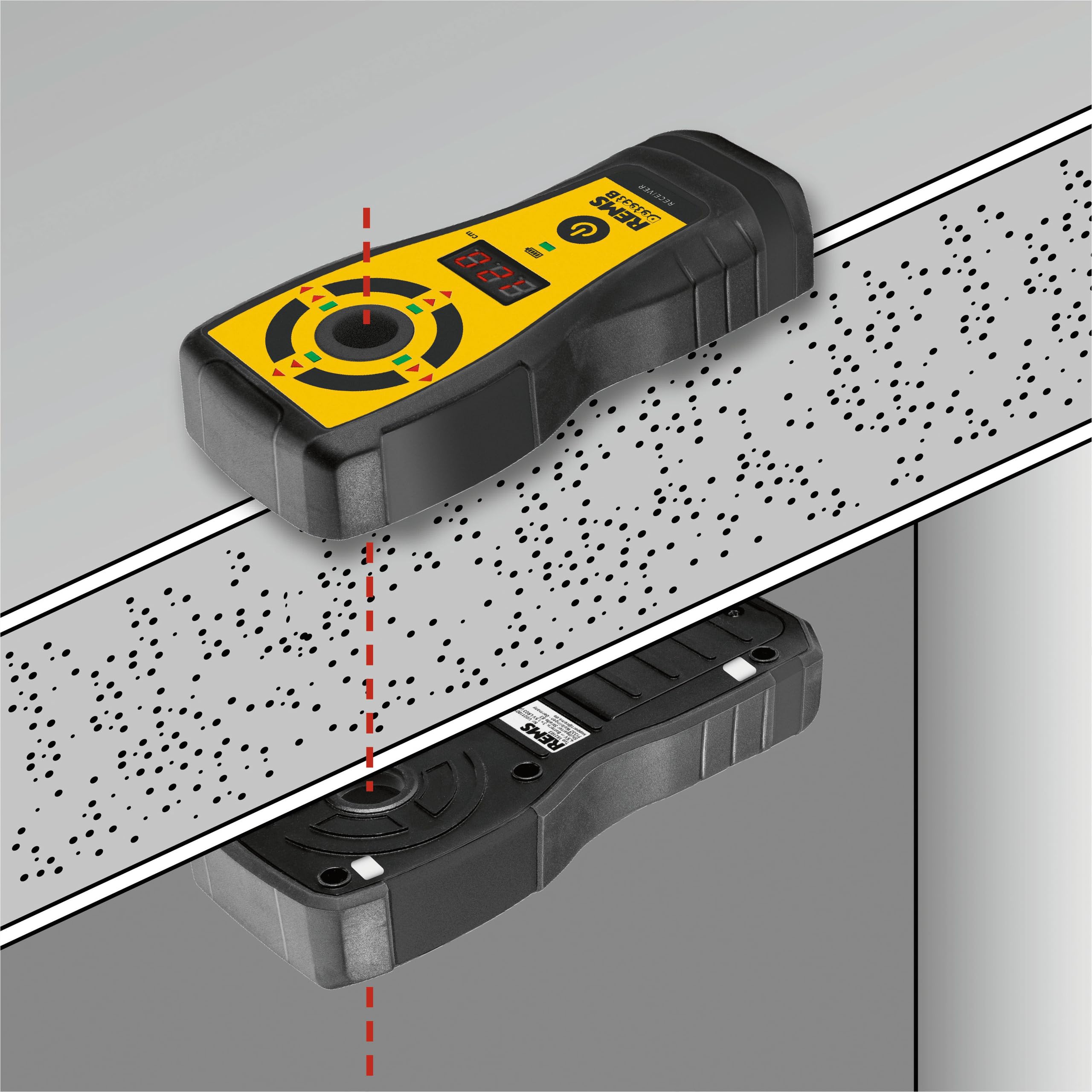 REMS Detect B 182100 R5 - Set (dispositivo di localizzazione del punto centrale, navigazione acustica e ottica, tecnologia LED, punta di allineamento e posizionamento, in valigetta stabile)