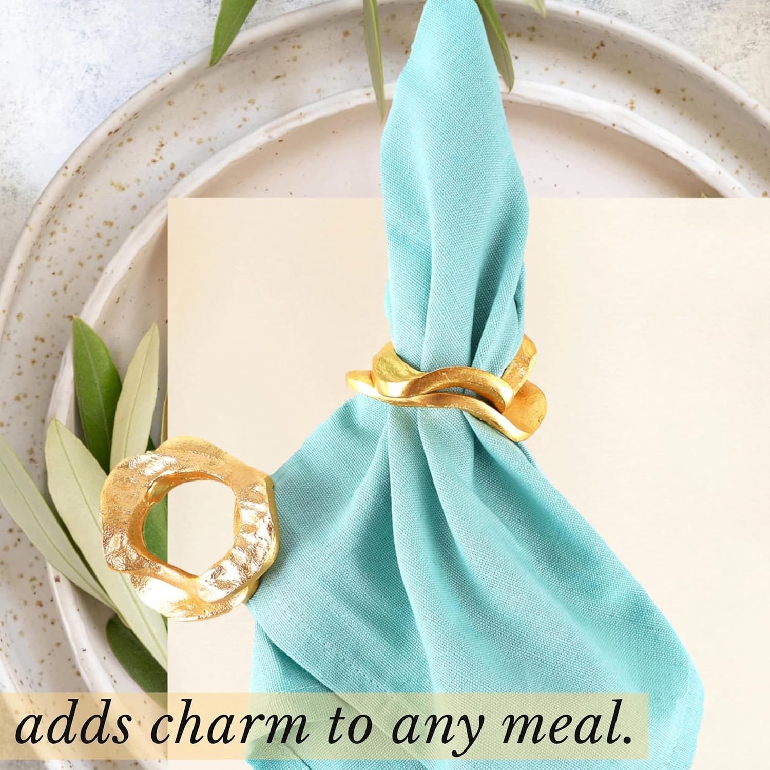 ALPHA Living HOME Modren Napkin Rings - 8 Pcs Premium Metal Napkin Holders for Cloth Napkins Elegant Table Decor for Weddings, Dinners & Special Occasions (Gold)