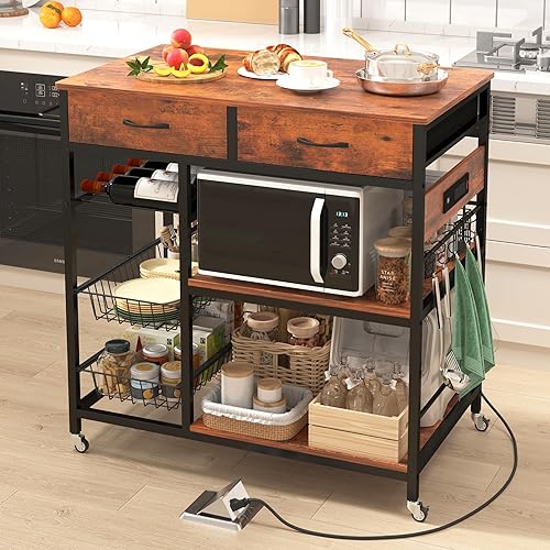 Miniatura 9 de NAIYUFA Isla de cocina con almacenamiento,Carrito de isla de cocina rodante con toma de corriente,Isla de cocina industrial sobre ruedas,Carrito de